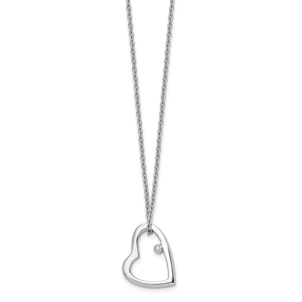Qw154-18 18 In. Sterling Silver 0.01 Ct Diamond Heart Necklace, Polished