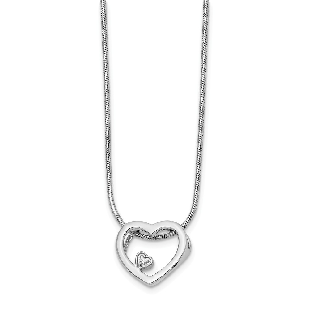 Qw170-18 18 In. Sterling Silver 0.03ct Diamond Heart Necklace, Polished