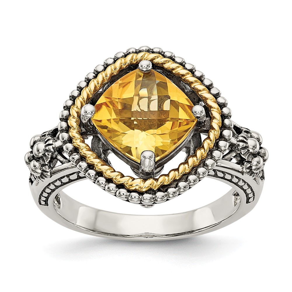 Qtc353-7 6 Mm Sterling Silver With 14k Gold Citrine Ring, Antiqued - Size 7