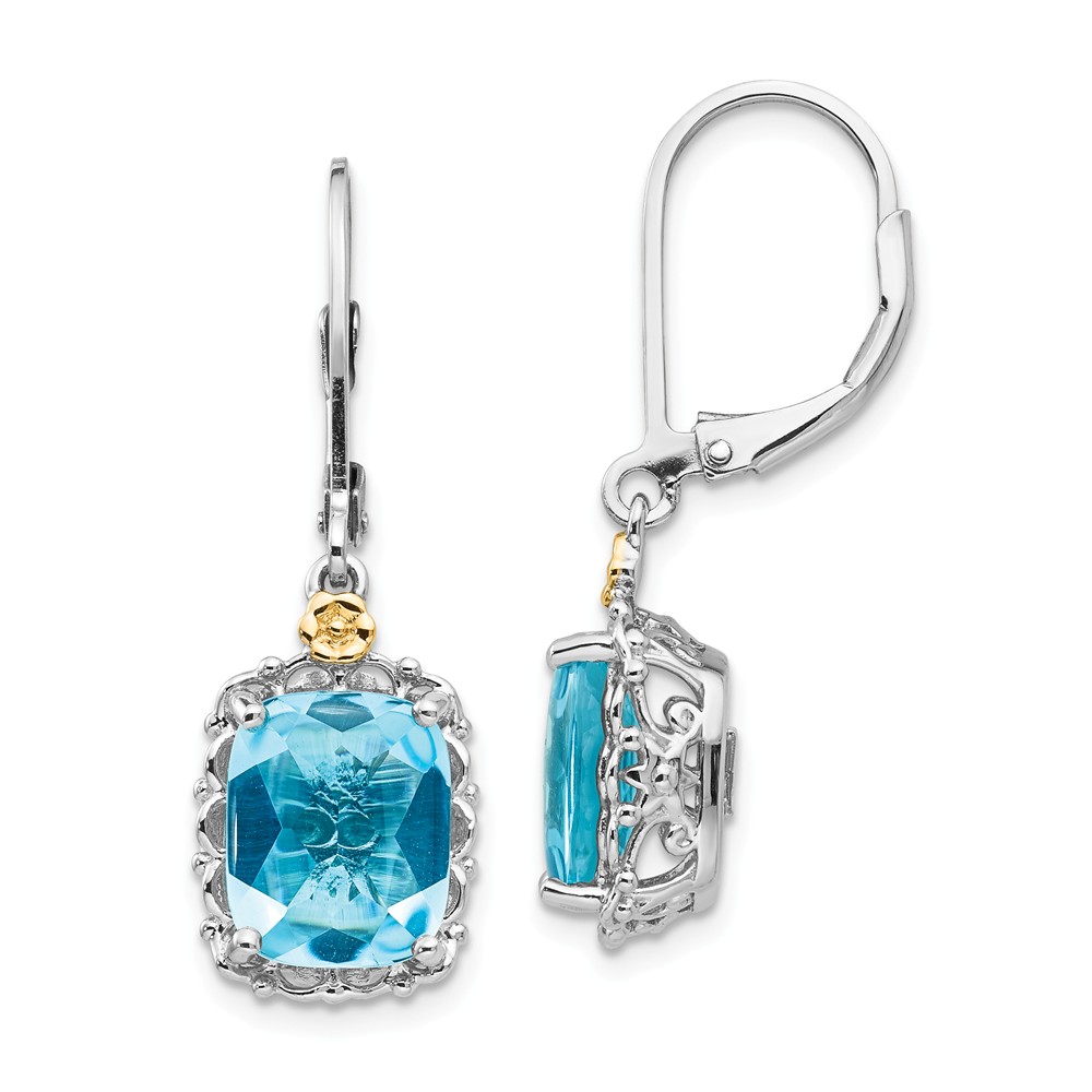 Qtc793 Sterling Silver With 14k Gold Blue Topaz Earrings - Polished