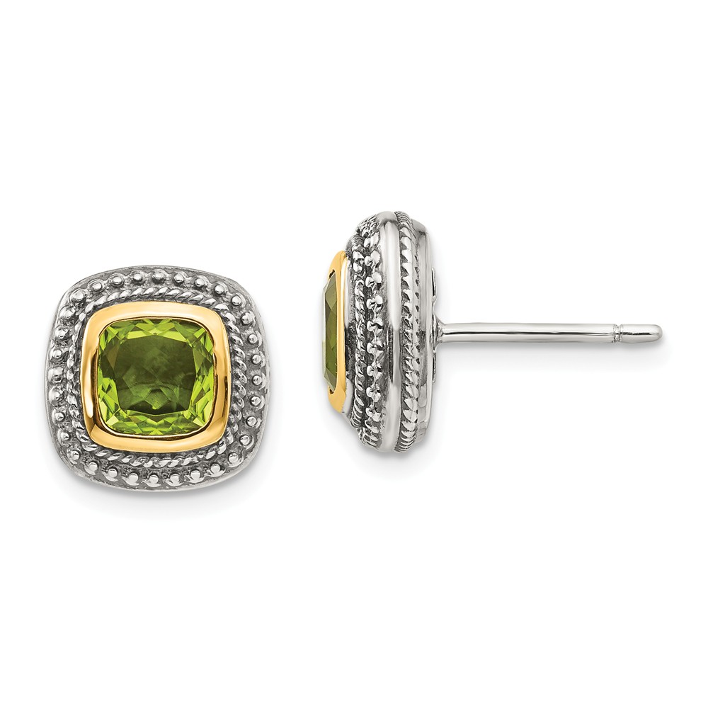 Qtc862 Sterling Silver With 14k Gold Peridot Earrings - Antiqued