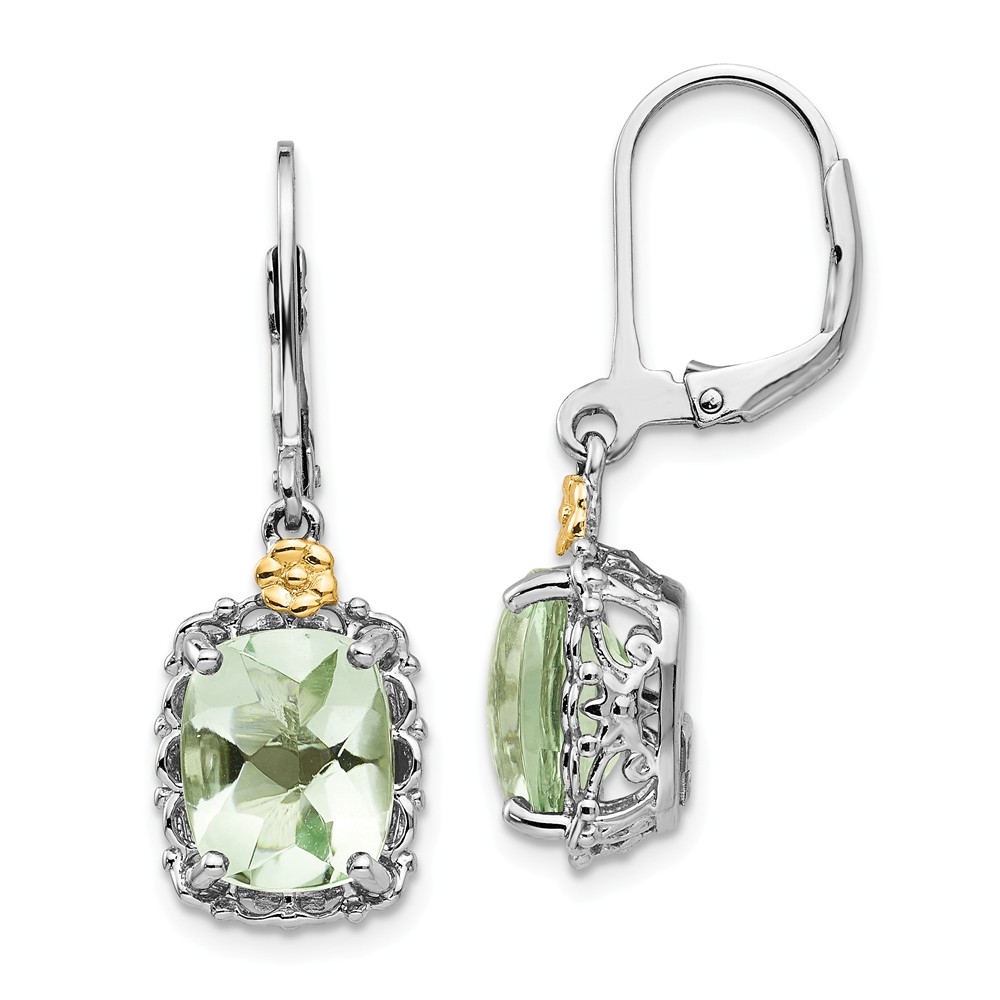 Qtc896 Sterling Silver With 14k Gold Green Quartz Earrings - Polished
