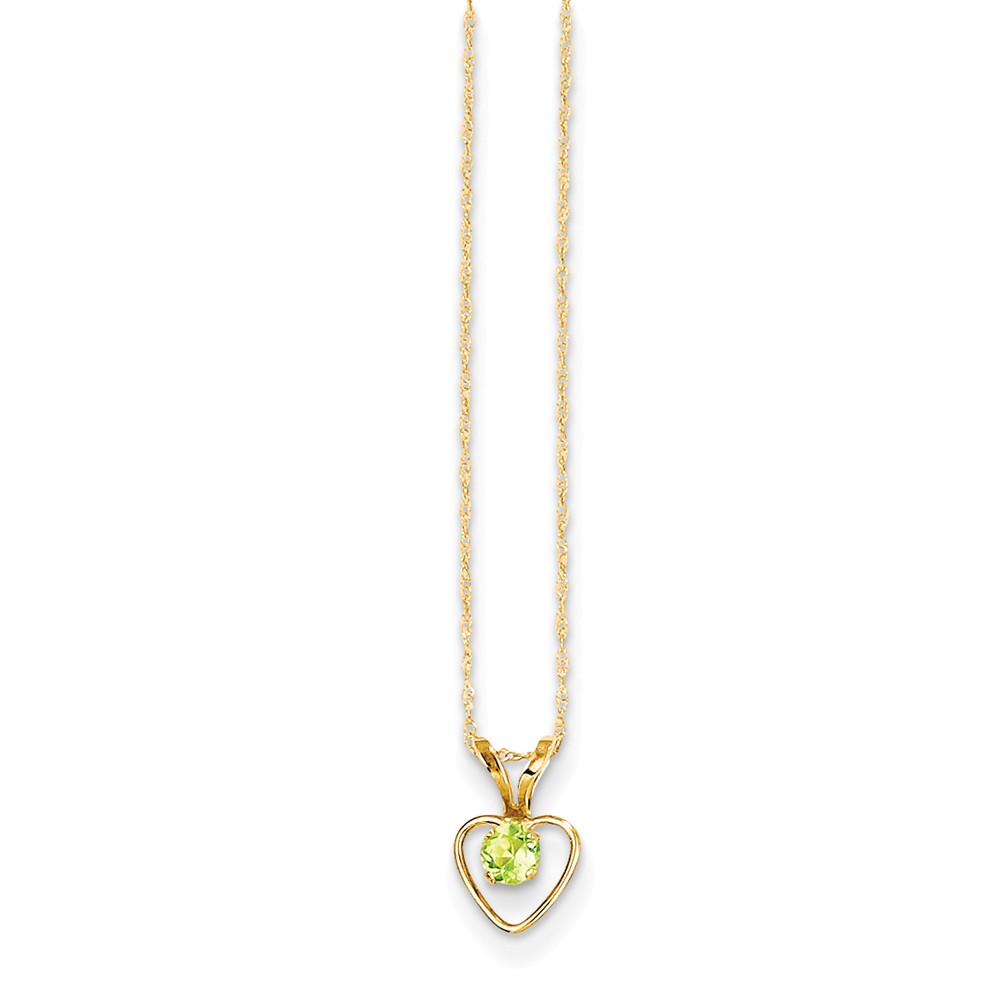 Gk410-15 3 Mm 14k Gold Peridot Heart Birthstone Necklace, Polished - Size 15