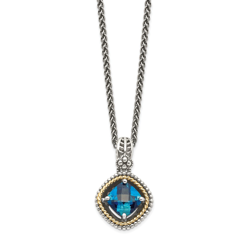 Qtc1381 Antiqued Sterling Silver With 14k Gold London Blue Topaz Necklace