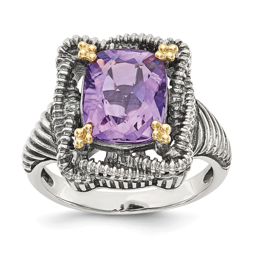 Qtc1227-8 Antiqued Sterling Silver With 14k Gold Amethyst Ring - Size 8