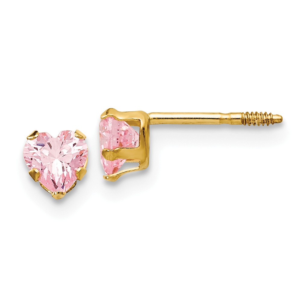 Gk144 4 Mm 14k Gold Pink Cz Heart Earrings, Polished