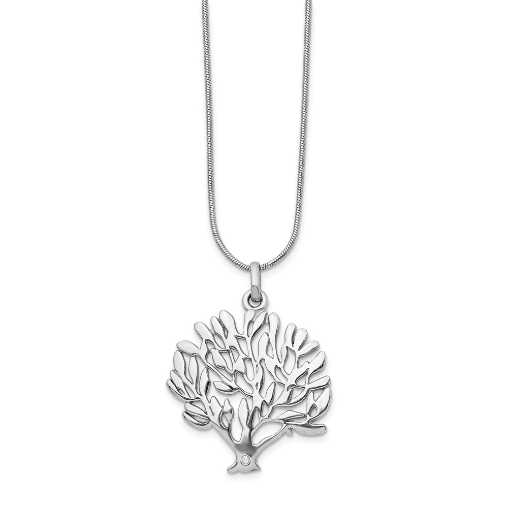 Qw412-18 18 In. Sterling Silver Diamond Tree Pendant Necklace, Polished