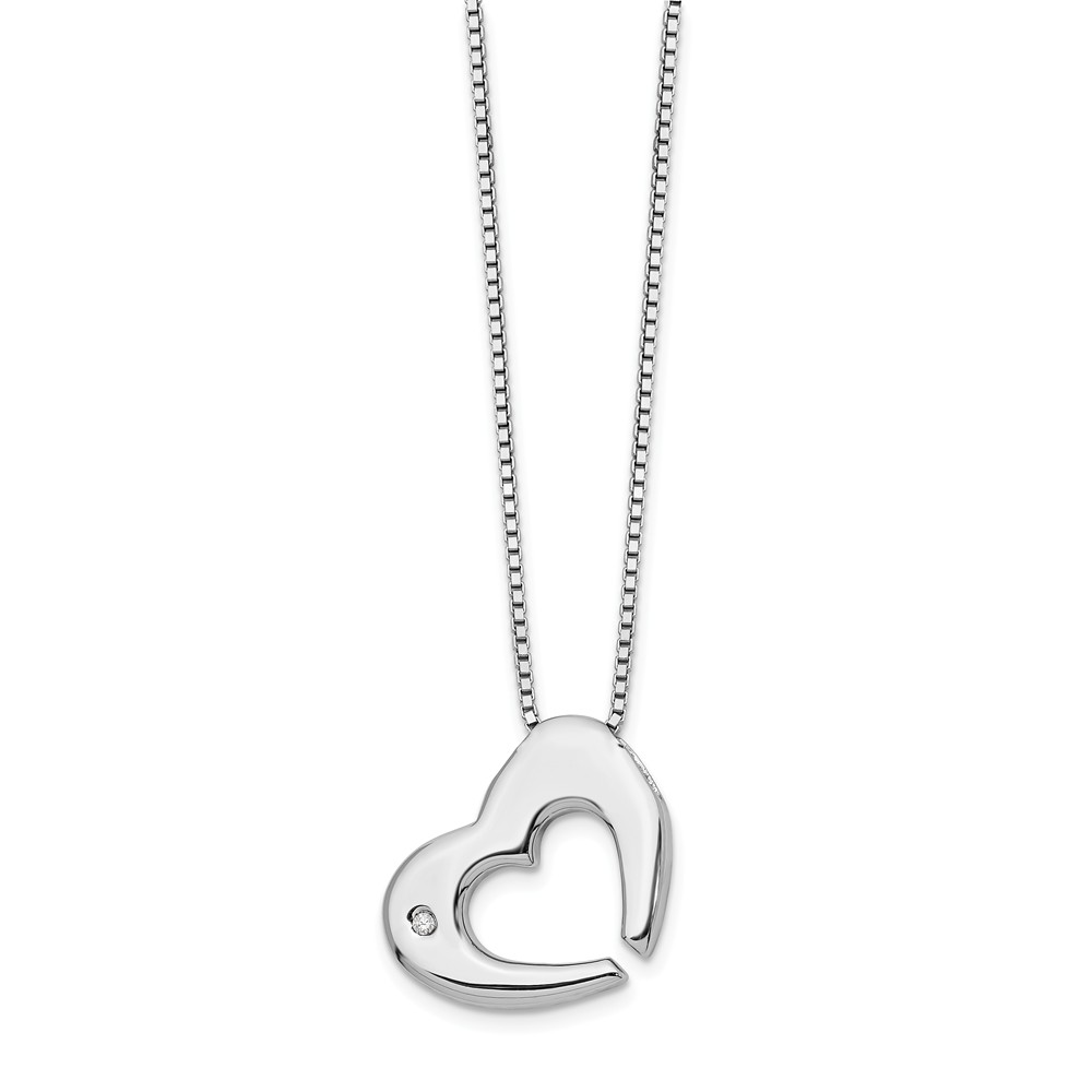 Qw159-18 18 In. Sterling Silver 0.02 Ct Diamond Heart Necklace, Polished