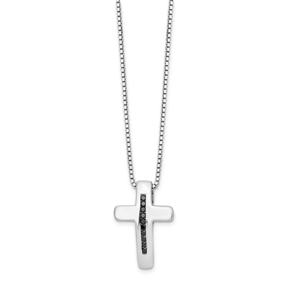 Qw282-18 18 In. Sterling Silver 0.1 Ct Black Diamond Cross Necklace - Polished