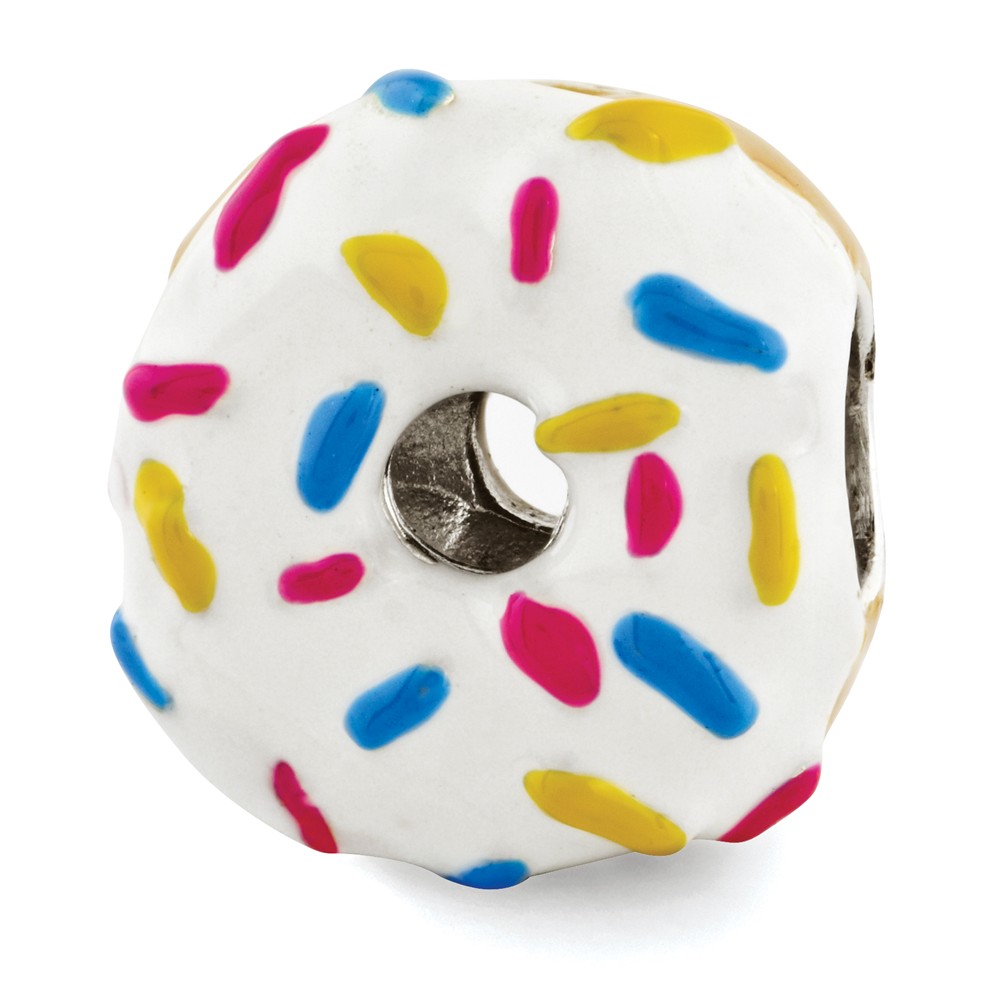 Reflection Beads Qrs2957 Sterling Silver Enameled Donut With Sprinkles Bead - Polished & Antiqued
