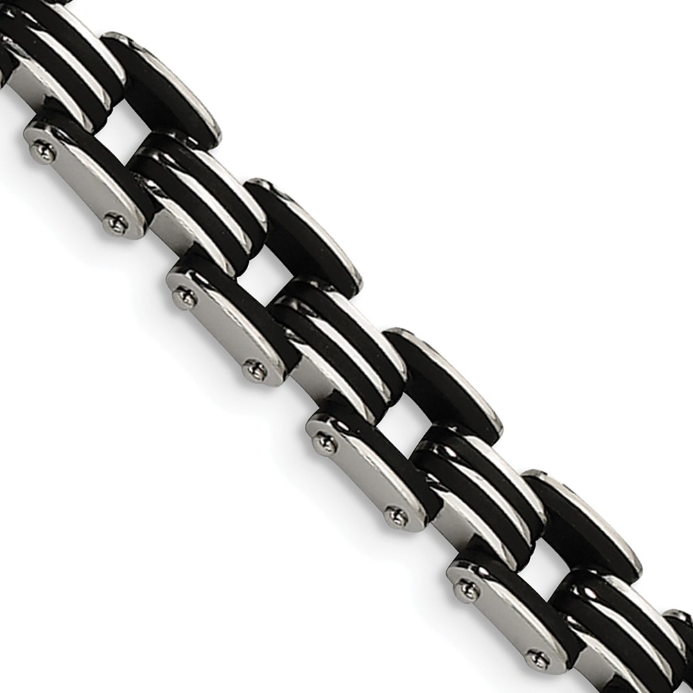 Srb177-8.5 8.5 X 8.25 In. Stainless Steel Black Rubber Bracelet - Polished