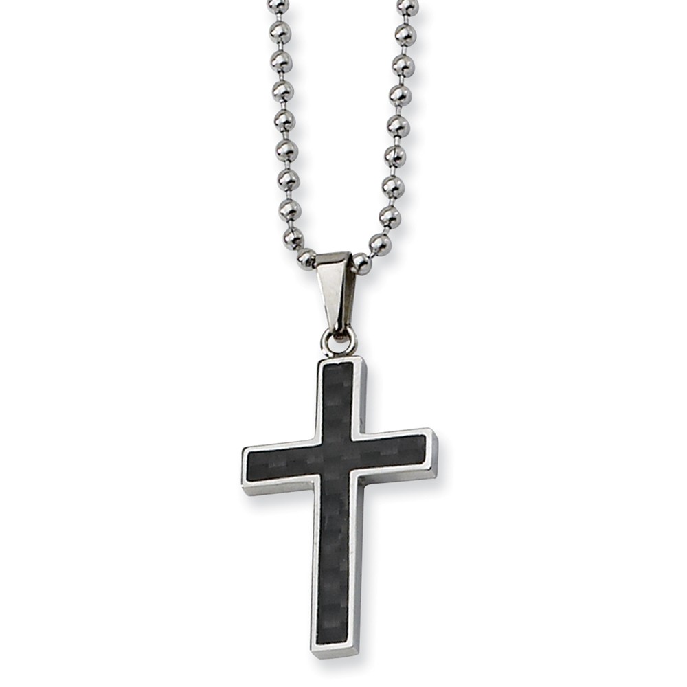 Srn108-22 22 In. Stainless Steel Polished With Carbon Fiber Inlay Cross Necklace