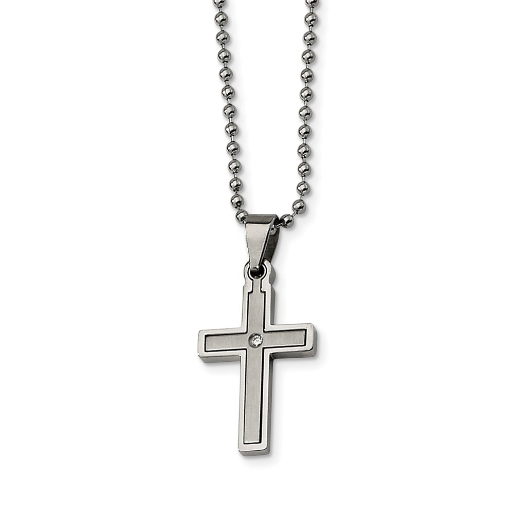 Srn170-22 22 In. Stainless Steel Diamond Accent Cross Necklace - Polished & Brushed