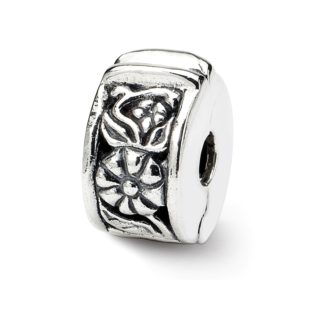 Qrs114 6.36 Mm Sterling Silver Reflections Hinged Floral Clip Antiqued Bead