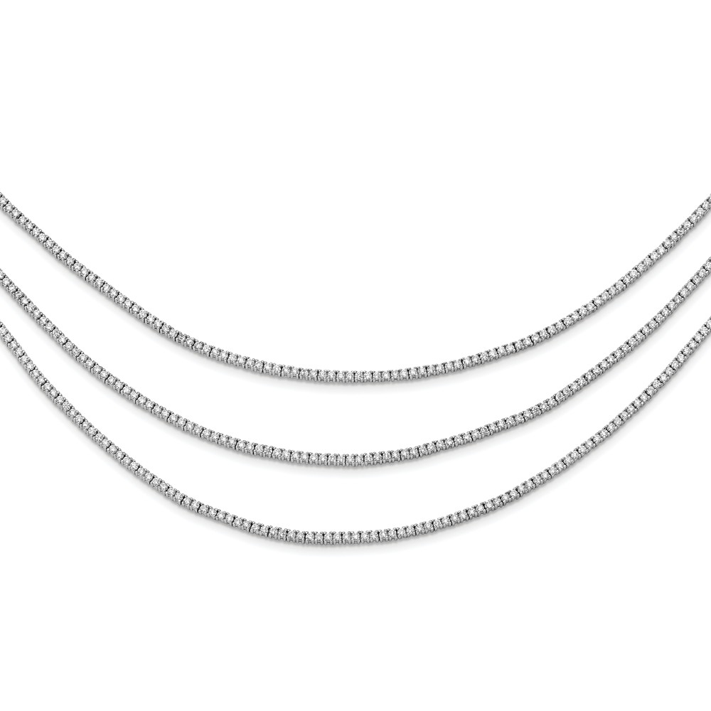 Qg3493-16 16 In. Sterling Silver Rhodium Plated Cz 3 Layered Necklace - Polished