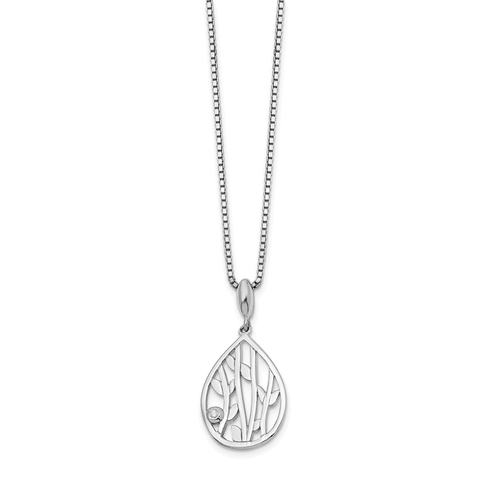 Qw403-18 18 In. Sterling Silver Diamond Leaf Pendant Necklace - Polished
