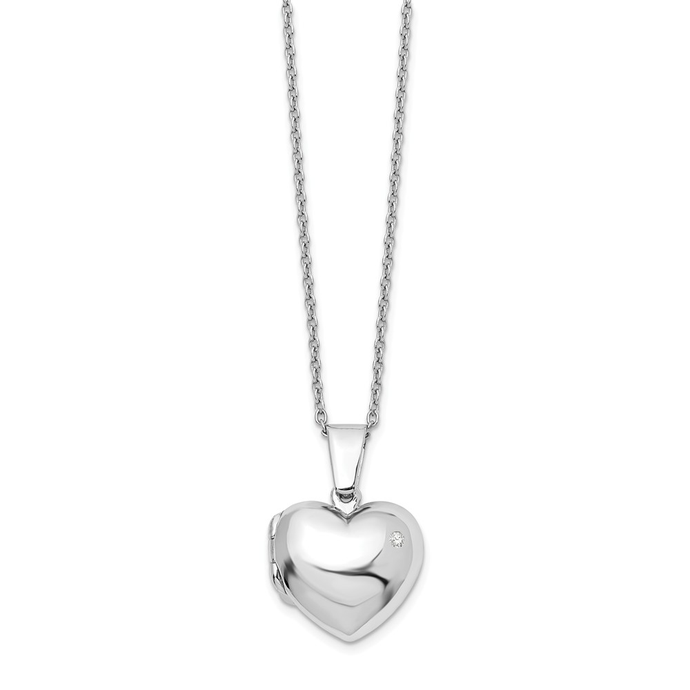Qw405-18 18 In. Sterling Silver Diamond Heart Locket Pendant Necklace - Polished