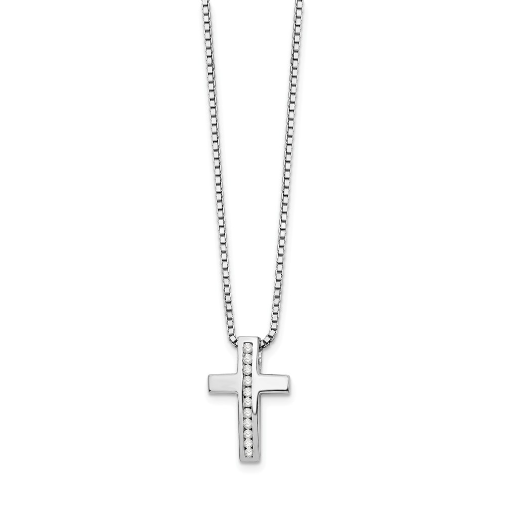 Qw410-18 18 In. Sterling Silver Diamond Cross Slide Pendant Necklace - Polished