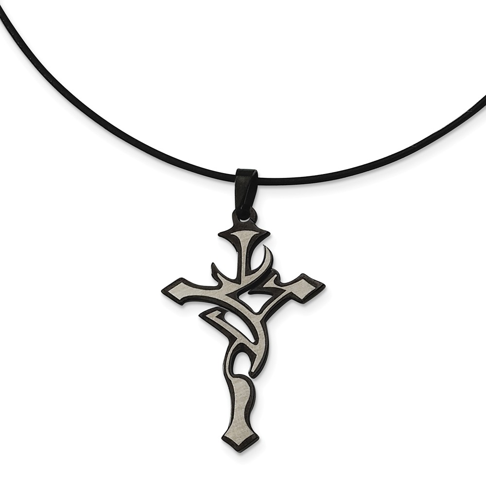 Srn114-18 18 In. Stainless Steel Black Plated And Grey Accent Cross Necklace