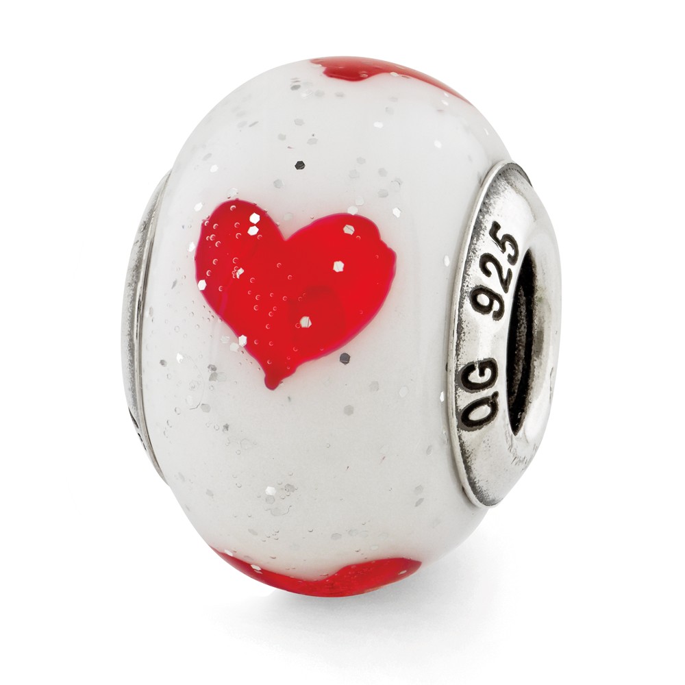 Qrs2691 Sterling Silver Reflections Hearts Italian Glass Bead