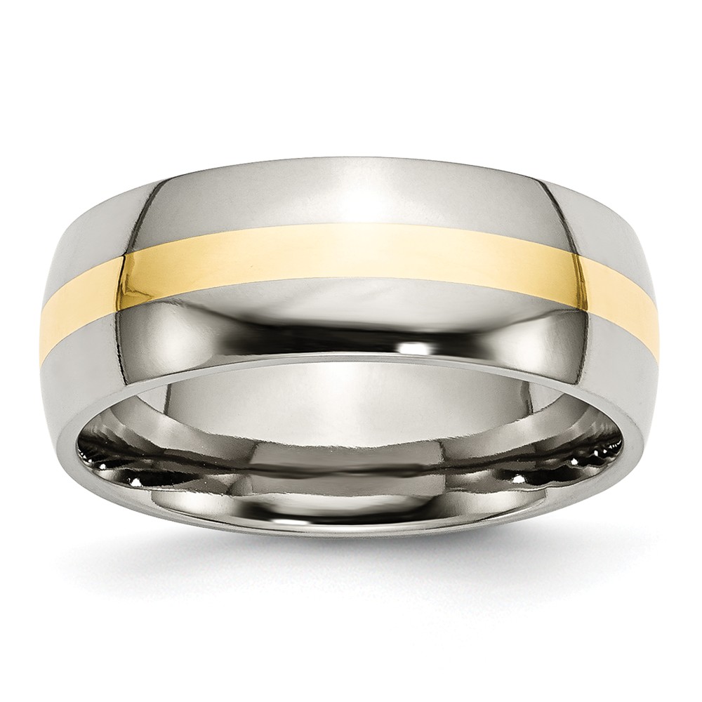 Sr2-6 8 Mm 14k Yellow Gold Stainless Steel Inlay Polished Band - Size 6