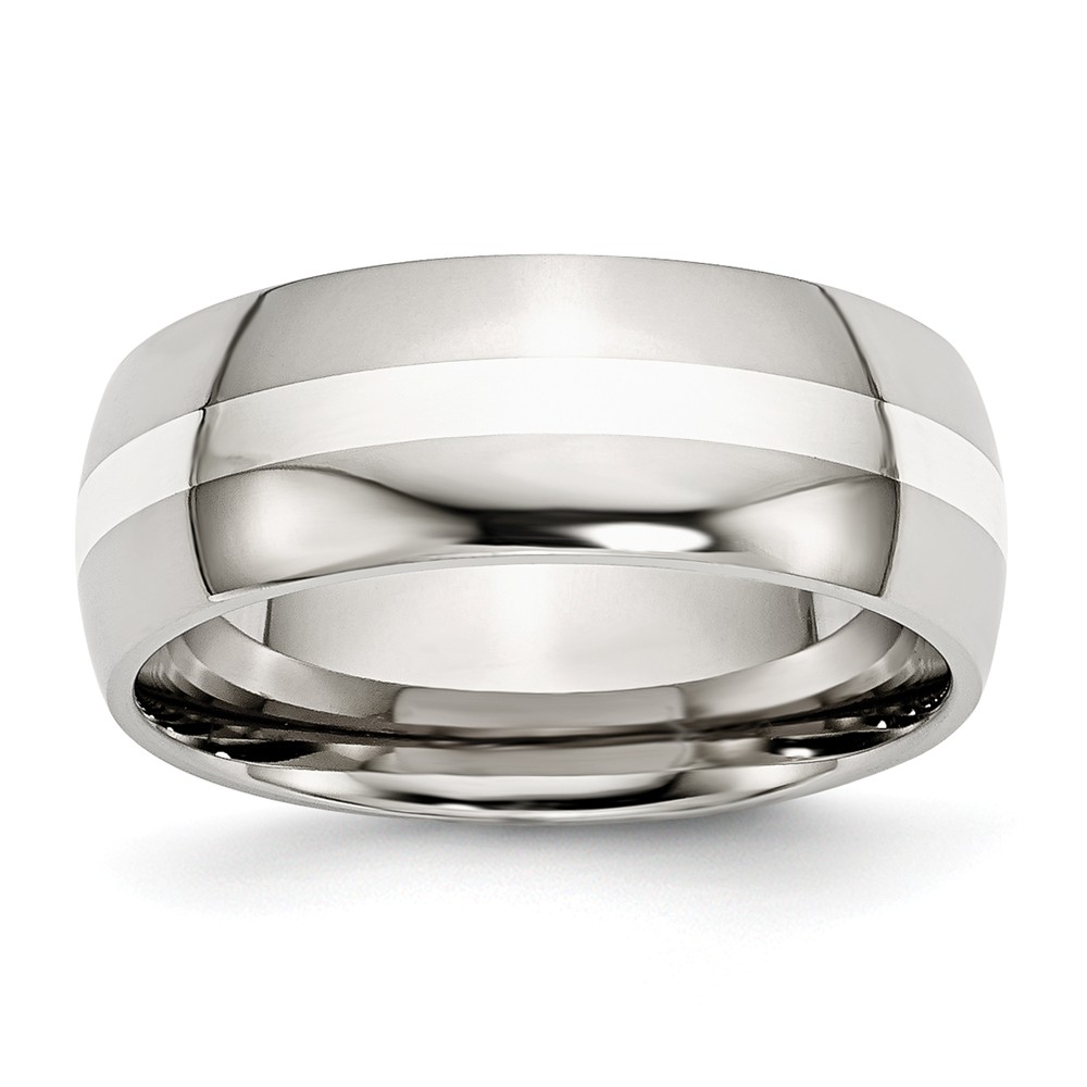 Sr38-10 8 Mm Stainless Steel Sterling Silver Inlay Polished Band - Size 10