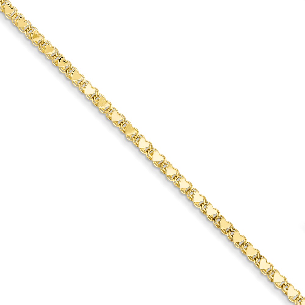 Ank70-10 3 Mm X 10 In. 14k Yellow Gold Polished Double-sided Heart Anklet