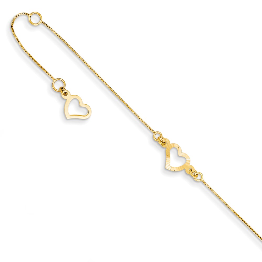Ank157-9 6 Mm X 9 In. 14k Yellow Gold Adjustable Fancy Heart Anklet