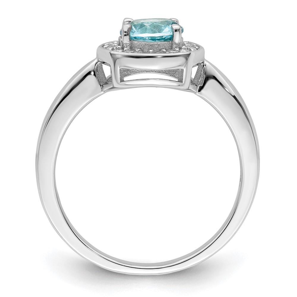 Picture of Finest Gold Sterling Silver Rhodium-Plated CZ &amp; Light Blue Glass Stone Ring - Size 8