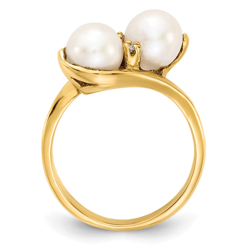 Picture of Finest Gold 6 mm 14k FW Cultured Pearl AA Diamond Ring - Size 5