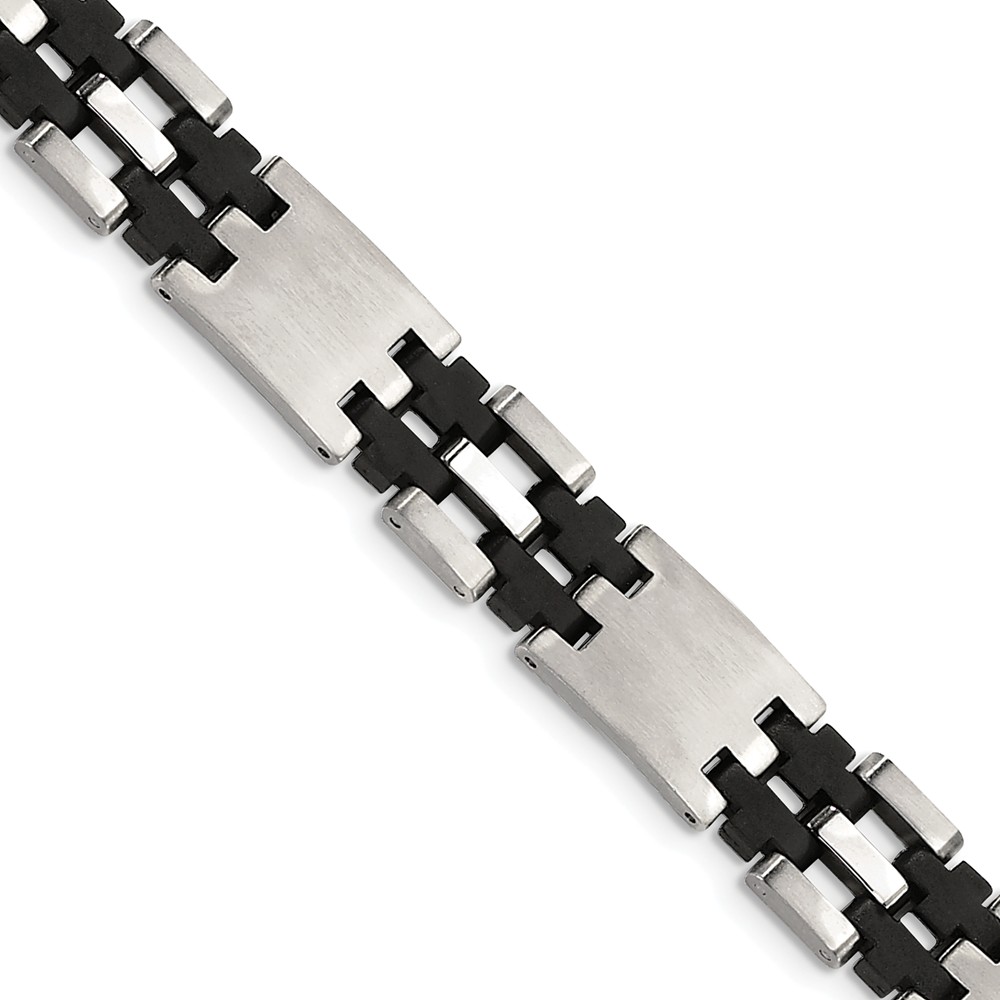 Srb130-8.75 8.75 In. Stainless Steel Brushed & Polished Black Rubber Bracelet