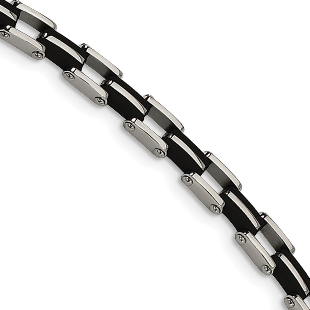 Srb175-8.75 8.75 In. Stainless Steel Polished Black Rubber Bracelet