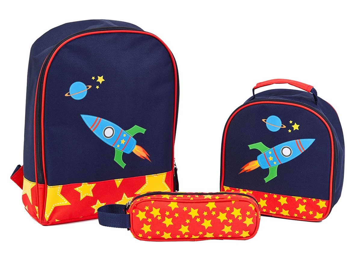 Str2248 Boys Sky Blue & Red Rocket Backpack To School Set - 3 Piece