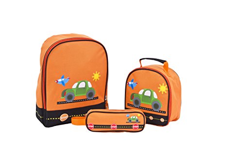 Stt2255 Boys Orange & Black Transportation Backpack To School Set - 3 Piece