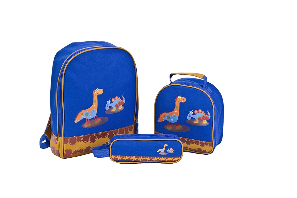 Std2262 Boys Royal Blue & Brown Dino Backpack To School Set - 3 Piece