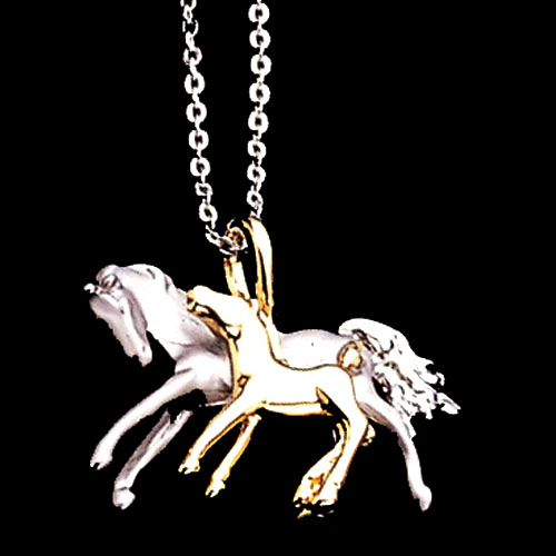 246242 Mare & Foal Pendant, Gold & Silver