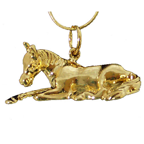 160115 Lying Foal Pendant, Gold Plated