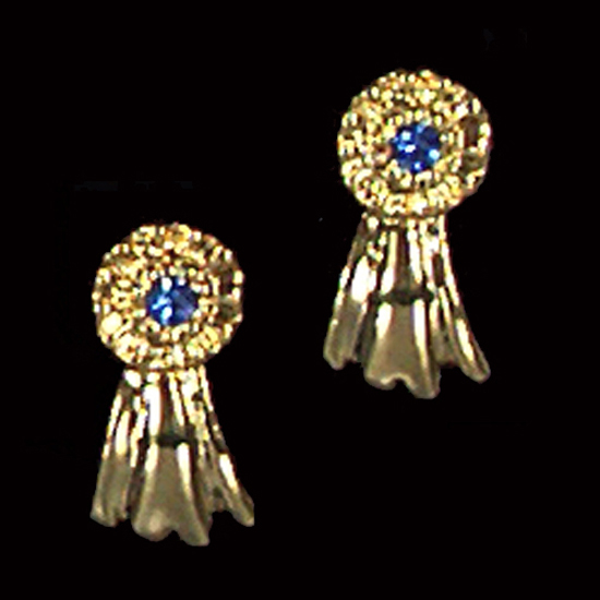 246238g Small Blue Ribbon Earrings, Gold Plated
