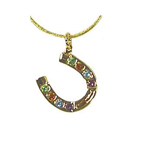 246107g Horse Shoe Pendant With Colored Rhinestones, Gold Plated