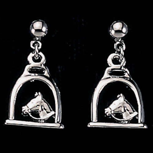 122630p Stirrup With Horse Head Earrings, Platinum Plated