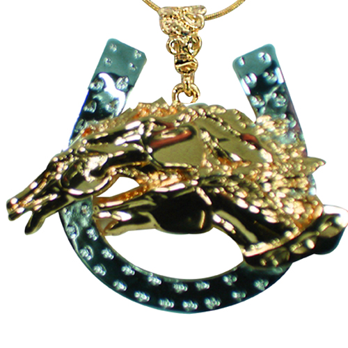 160119 Drinkers Of The Wind Horse Shoe Pendant, Gold & Silver