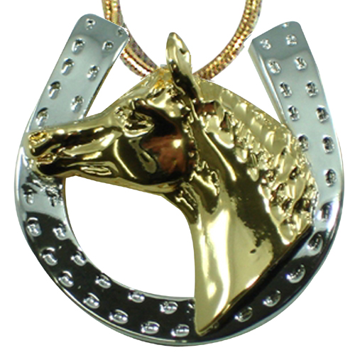 160121 Arabian Head In Horseshoe Pendant, Gold & Silver