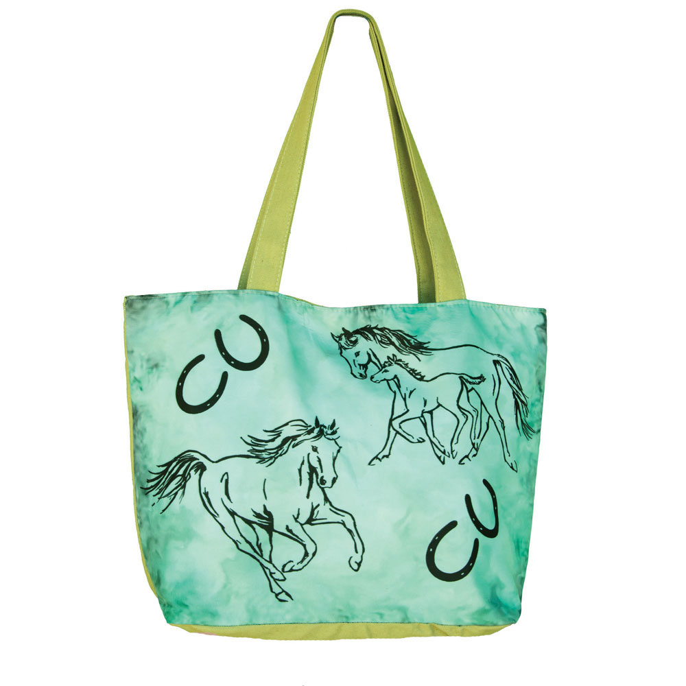 Winners Outer Wear Whb001 17.5 In. Ladies Tote Handbag By With Mare & Foal Design - Green With Khaki