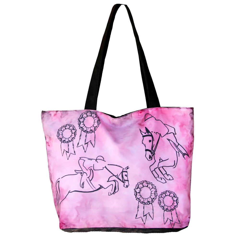 Winners Outer Wear Whb005 17.5 In. Tote Bag Jumping Horse On Nylon & Canvas - Pink With Hunter Black