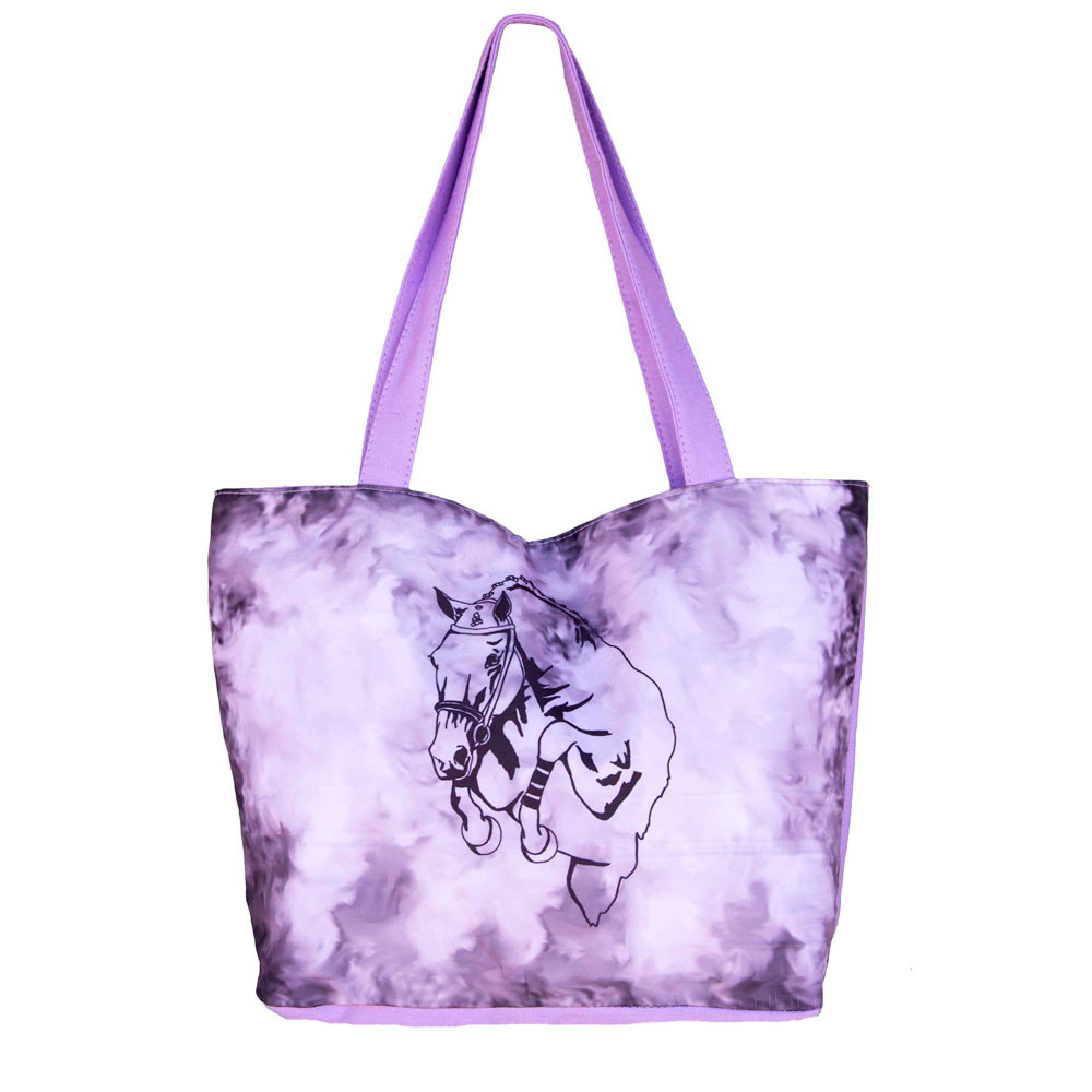 Winners Outer Wear Whb006 17.5 In. Canvas Tote Bag By With Jumping Horse Picture - Purple With Purple