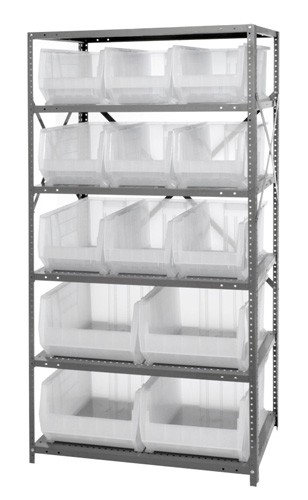 Quantum Storage 2475-953954CL 6-Shelf Unit With 13 Clear Plastic Storage Bins