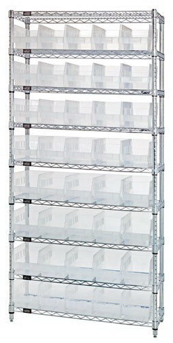 Quantum Storage WR9-204CL Wire Shelving Shelf Bin System - 40 Bins