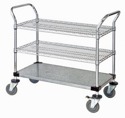 Wire & Solid Shelf Mobile Utility Carts - 18 X 48 In.