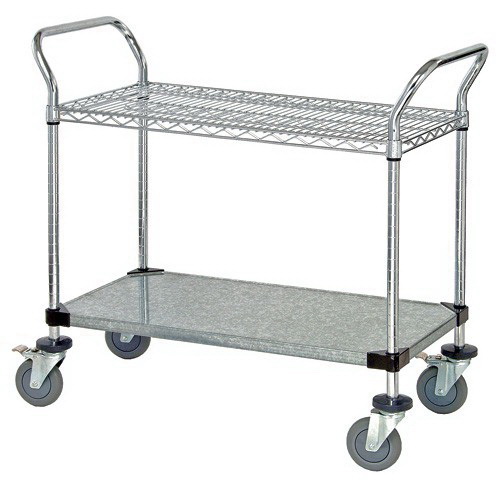 Wire & Solid Shelf Mobile Utility Carts - 24 X 48 In.