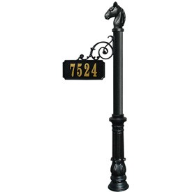Adpst-701-bl Scroll Address Post With Decorative Ornate Base & Horsehead Fial, Black